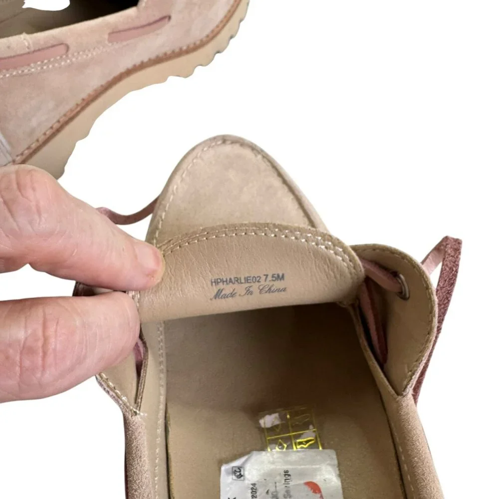Donald J Pliner Charlie Suede Lug Sole Boat Shoes Taupe Blush Pink NWT SZ:7.5